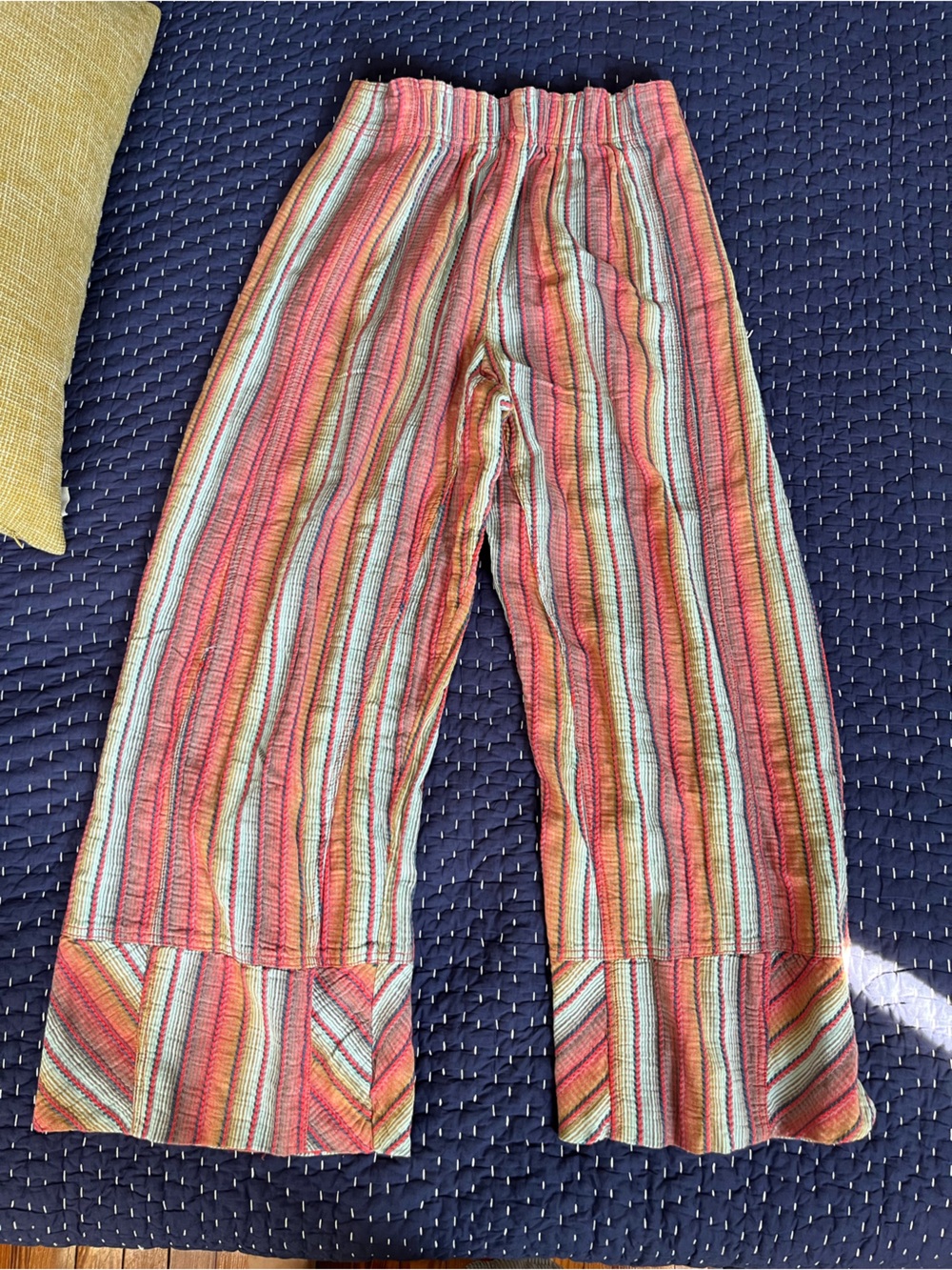 NWOT Free People Multicolor Striped Wide Leg Pants in Coral, Pink & Mint - Picture 2 of 3